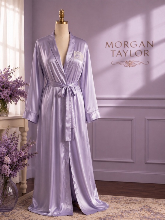 Morgan Taylor Other - Vintage lavender Satin Robe with Lace Detail L